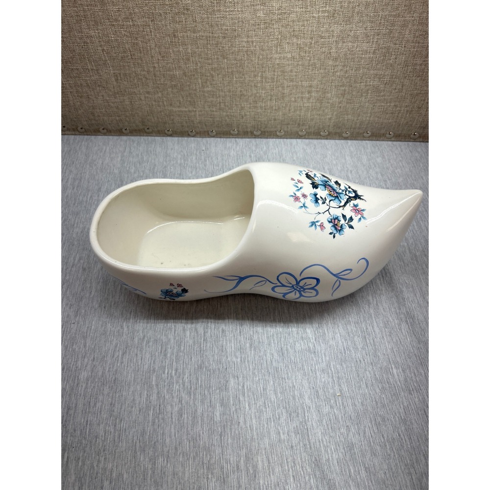 Henry L. Hummel Ceramic Clog Planter Floral Blue White Made in USA